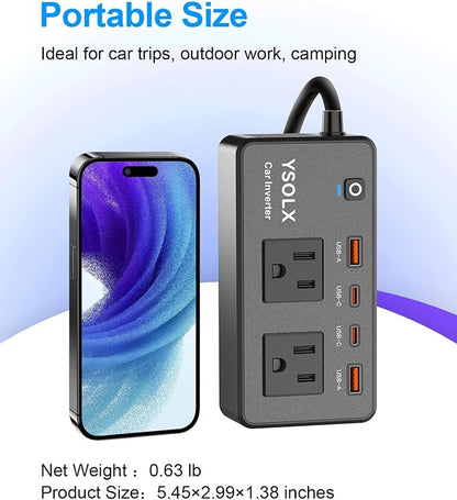 300W Car Power Inverter - YSOLX Dual DC 12V to 110V AC Car Outlet Adapter to Wall Plug, 24W Fast Charging USB-C&USB-A, Portable Charger Converter with for Laptops, Phones