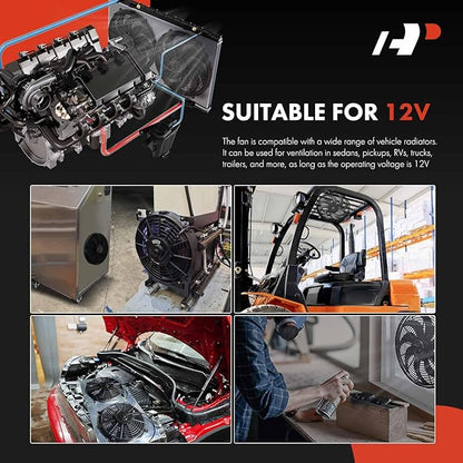A-Premium 16'' 16 inch Slim Fan Pull Universal Electric Radiator Cooling Fan Assembly, 12V 120W with Mount Kit
