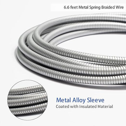 MFi Certified Charger Cable[2 Pack, 6.6 Feet] Metal Braided USB Cable with Insulation Coated Steel Jacket, Strong & Fast Charging Data Transfer Cord Compatible with iPhone/iPad