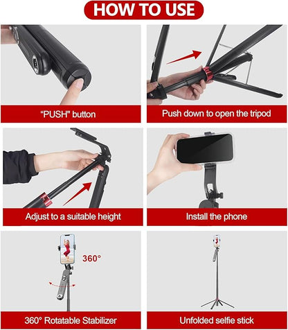 Huryfox Selfie Stick Phone Tripod - 71 inch Tall Cell Phone Holder with Detachable Wireless Remote, Phone Stand for Recording, Video and Picture, Compatible with iPhone, Android Phone, Camera & Gopro