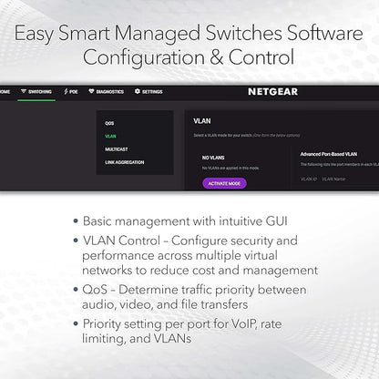 NETGEAR 8 Port PoE Gigabit Ethernet Easy Smart Managed Essentials Switch (GS308EPP) - with 8 x PoE+ @ 123W, Desktop or Wall Mount