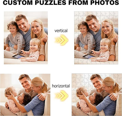 Custom Puzzles from Photos, Personalized Natural Wood Puzzle with 120/200/300/500/1000 Pieces, Customized Jigsaw Create Timeless Memories for Adults, Family, Father's Day, Lover, Pet