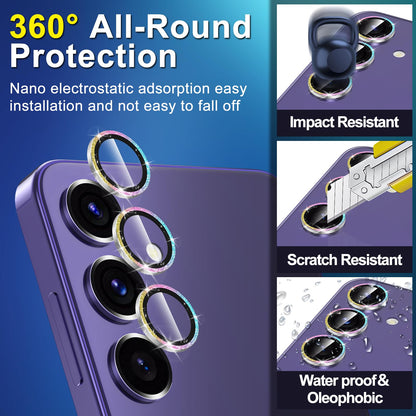 Avocase for Samsung Galaxy S24 Plus Camera Lens Protector, Individual Metal Ring Tempered Glass Lens Cover, [Strong Adsorption] Scratch Resistant Ultra-Thin HD Clear Lens Cover, 1 Set-Colorful Sparkly