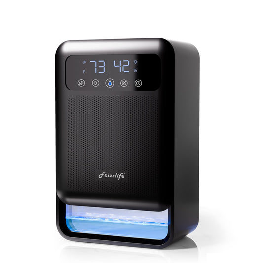 Frizzlife Air Dehumidifier, 135oz Water Tank W/Purifying Function, Quiet Small Dehumidifiers With Sleep Mode For Home, Bedroom, Bathroom, Basement W/Auto Shut Off, 7 Colors LED Light, Black