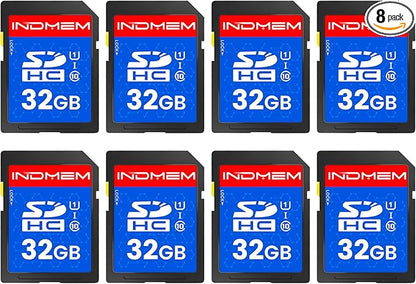 INDMEM SD Card 32GB, 8 Packs Class 10 32GB Flash Memory Card MLC Standard Secure Digital Cards Camera Card