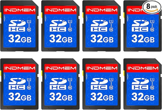 INDMEM SD Card 32GB, 8 Packs Class 10 32GB Flash Memory Card MLC Standard Secure Digital Cards Camera Card