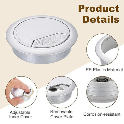 uxcell 5 Pcs 60mm (2.36 Inch) Desk Grommet, Plastic Cable Hole Cover, Wire Cord Cable Organizer for Home Office Computer Desk Cabinet, Silver