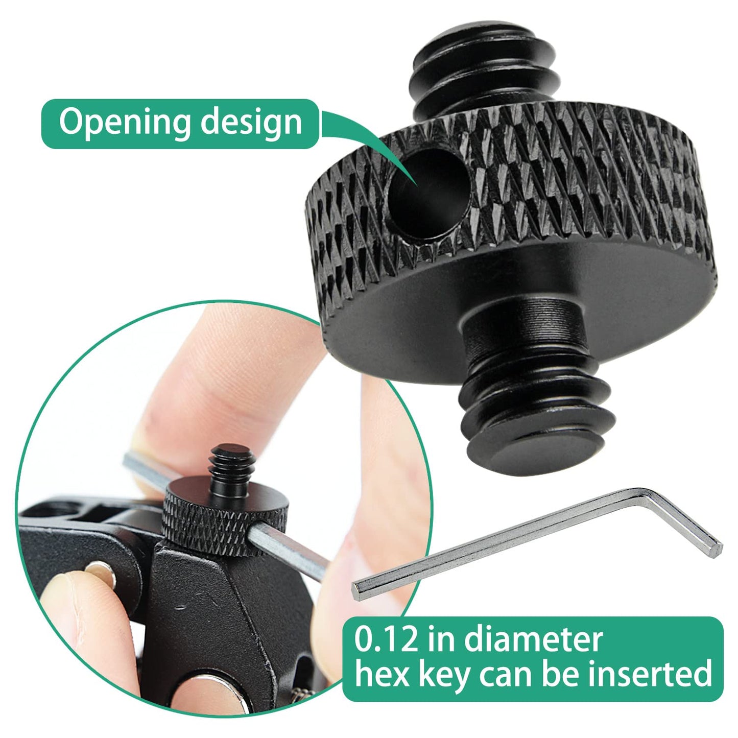 Rigych Camera Mount Screw 1/4" Male to 1/4" Male & 1/4" to 3/8" Tripod Screw Adapter with Hole 7 Pcs Set for Camera Tripod Mount Light Stand DSLR Equipped with Hex-L Key (Black)