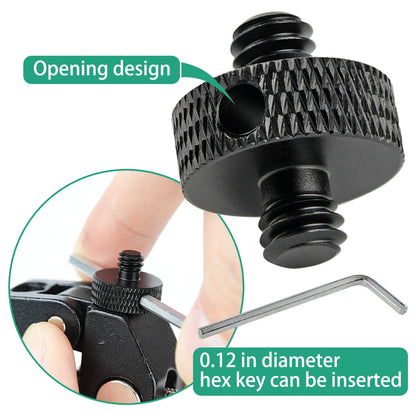 Rigych Camera Mount Screw 1/4" Male to 1/4" Male & 1/4" to 3/8" Tripod Screw Adapter with Hole 7 Pcs Set for Camera Tripod Mount Light Stand DSLR Equipped with Hex-L Key (Black)