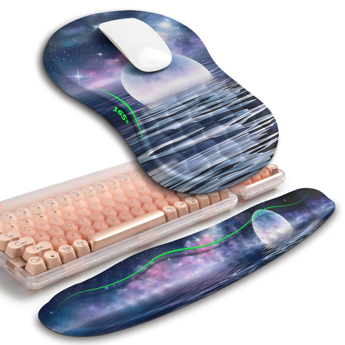Hokafenle 2in1 Combination, Wave Keyboard Wrist Rest and Ergonomic Curvature Mouse Pad Wrist Support for Relieve Wrist Pain, Filled with Soft Cushion Memory Foam, Golden Pink Marble