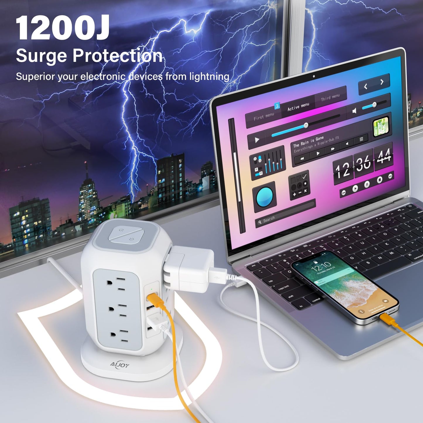 AiJoy USB C Power Strip Tower Surge Protector