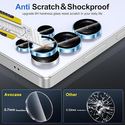 for Samsung Galaxy S25 Ultra Camera Lens Protector, Individual Metal Ring Tempered Glass Lens Cover, [Strong Adsorption] Scratch Resistant Ultra-Thin HD Clear Lens Cover, 1 Set-Blue Ring