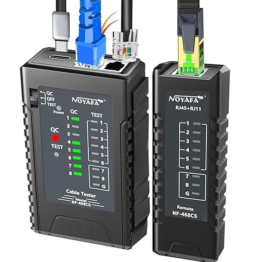 NOYAFA Network Cable Tester for RJ45, RJ11, RJ12 /Cat5, Cat5e, Cat6, Cat6a, Cat7, Phone Line Cat3, Ethernet Tester, LAN Cable Test Tool (Black)