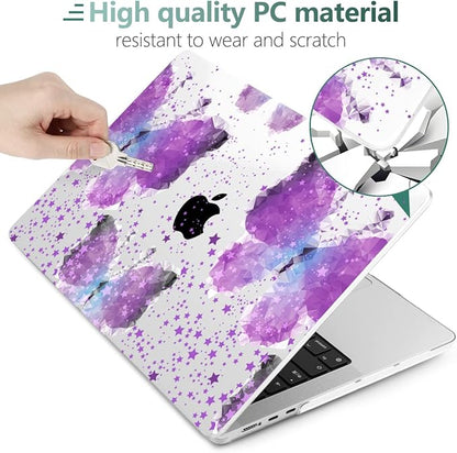 MEEgoodo Case for M4/M3/M2 MacBook Air 13.6 inch Case 2025 2024 2022, Fit Model A3240/A3113/A2681, Laptop Hard Shell with Keyboard Cover Compatible with MacBook Air 13 inch, Purple Butterfly