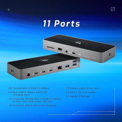 OWC 11-Port Thunderbolt Dock, 96W Charging, Single 8K Display or Dual 5K displays, 3 x Thunderbolt, 4 x USB, GbE, SD, Compatbile M1/M2 Macs, Thunderbolt 3 Macs, Thunderbolt 4 PCs, and USB-C Devices