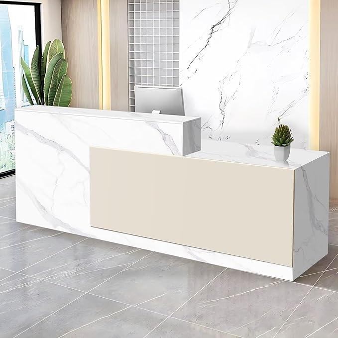 Reception Desk with Counter Modern Checkout Counter with Lockable Drawer Keyboard Tray Receptionist Desk for Office Salon Reception Table N Right 63inch/160cm