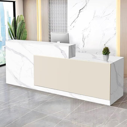 Reception Desk with Counter Modern Checkout Counter with Lockable Drawer Keyboard Tray Receptionist Desk for Office Salon Reception Table N Right 79inch/200cm