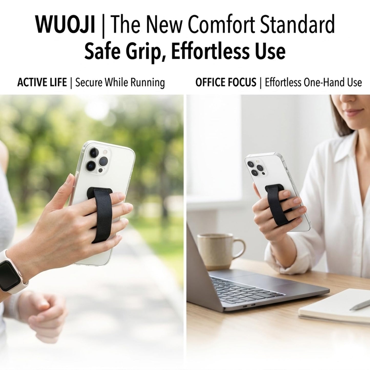 WUOJI Phone Grip Holder for Hand, Universal Finger Strap Phone Holder, Finger Selfie Grip Compatible with Most Smartphones (Gary) - 2Pack
