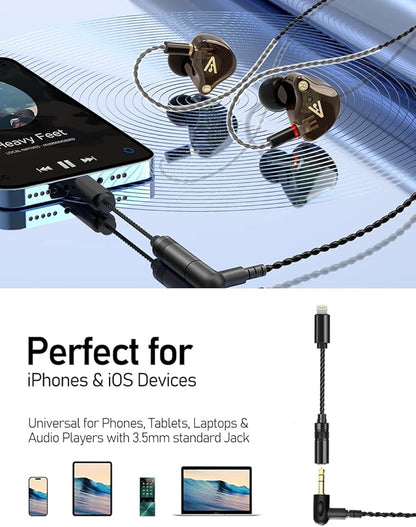 Vibes 201ML Wired Earbuds in Ear Headphones with Mic, Lightning to 3.5mm Adapter, Noise Isolating Bass Driven Earphones, Braided Cord, Carry Case, Ear Buds Tips, 3.5mm Jack (Clear Brown)