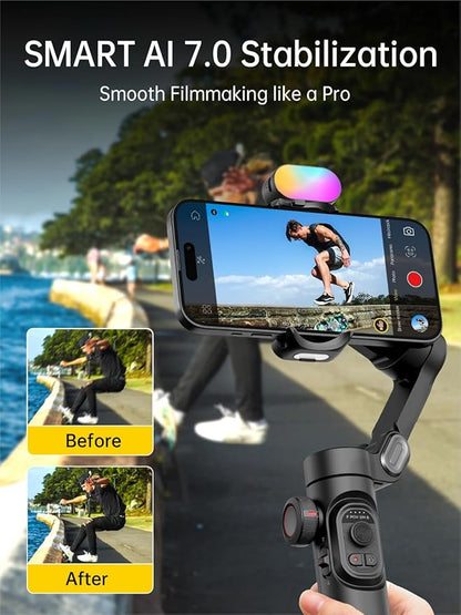 Phone Gimbal Stabilizer 3-Axis Smartphone Foldable Handheld Gimbal for iPhone with Focus Wheel TikTok YouTube Vlog Stabilizer for iPhone16 15 14 13 12 Pro Max Android-Smart XE