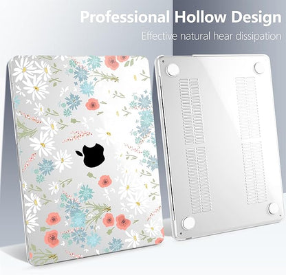 Batianda Premium Case for New MacBook Air 15 inch 2025 2024 2023 with M4 M3 M2 Chip, Floral Designed Protective Plastic Hardshell & Keyboard Cover & Screen Protector, Cute White Flower