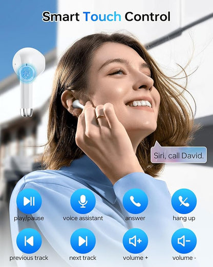 Wireless Earbuds Bluetooth 5.3 Headphones, 40Hrs Playback Stereo Ear Buds with LED Display Charging Case IPX7 Waterproof in-Ear Earphones with Mic for Phone Tablet Laptop Sports, White