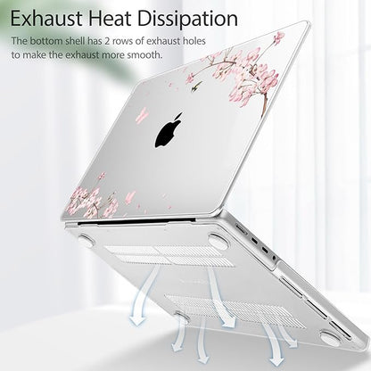 Tuiklol for M4 MacBook Pro 14 Inch Case 2024-2021 Release A3112 A3401 A3185, M3 A2918 A2992/M2 A2779/M1 A2442 Pro/Max Chip,Hard Shell Case with Screen Protector for Touch ID, Plum Blossom