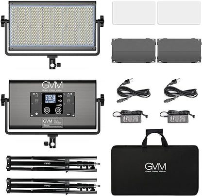GVM 1500D RGB LED Video Light, 75W Video Lighting Kit with Bluetooth Control, 2 Packs Led Panel Light for Photography, YouTube Studio, Video Shooting, Conference, 1128 Led Beads