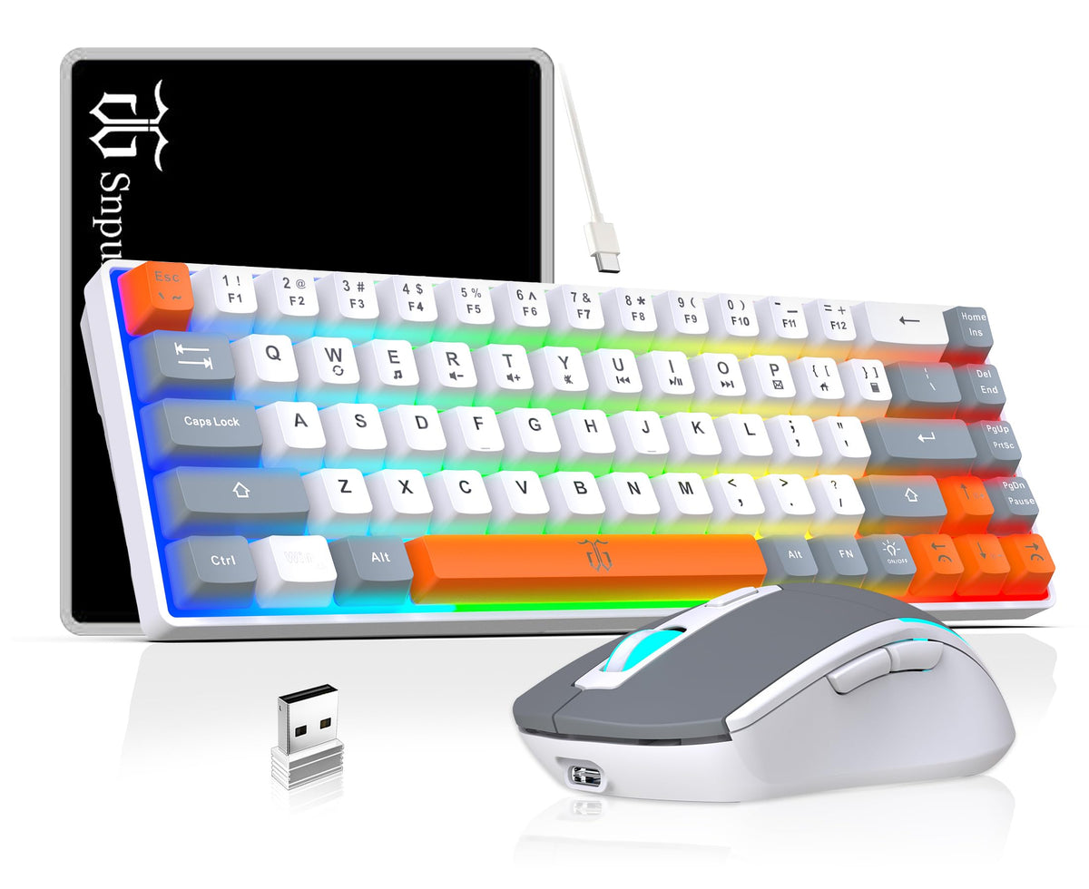 Snpurdiri 60% Wireless Gaming Keyboard and Mouse Combo (White-Black)