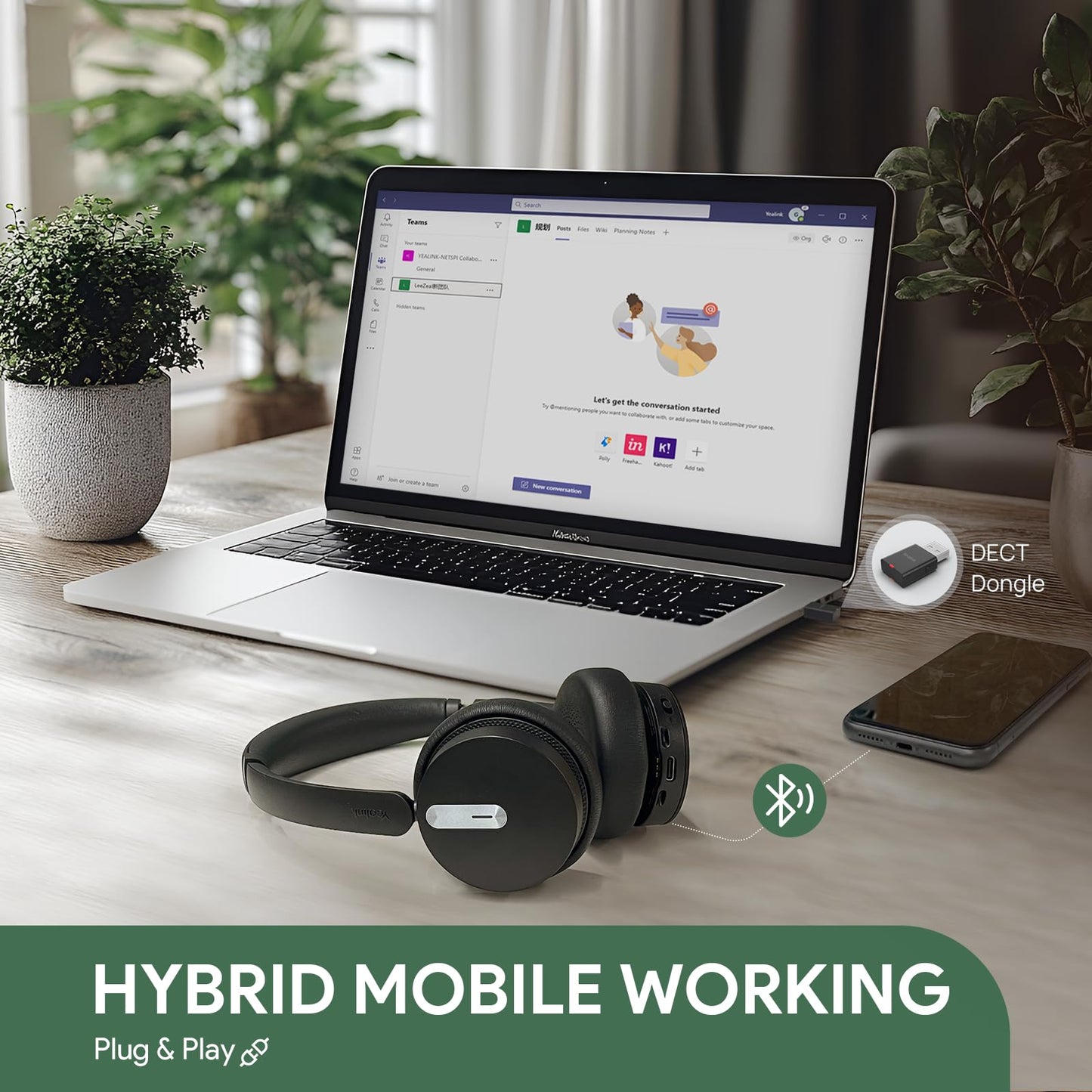 Yealink WH64 Hybrid Mono DECT Dongle & Bluetooth Wireless Teams Headset