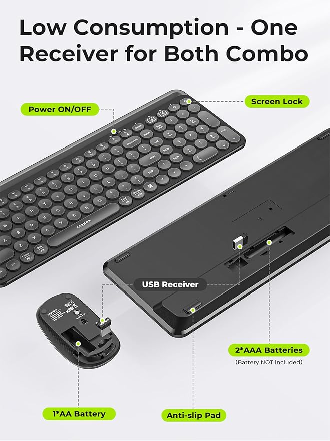 seenda Bluetooth Keyboard and Mouse for iPad, Multi-Device Bluetooth + 2.4G Wireless Keyboard Mouse with Tablet Holder for MacBook/Windows Computer, iOS/Andriod Tablet Phone, Black