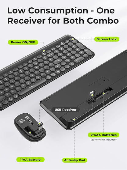 seenda Bluetooth Keyboard and Mouse for iPad, Multi-Device Bluetooth + 2.4G Wireless Keyboard Mouse with Tablet Holder for MacBook/Windows Computer, iOS/Andriod Tablet Phone, Black