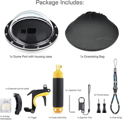 Dome Port for GoPro Hero 2018/7/6/5 Black - Go Pro Dome Port Lens with Waterproof Housing Case Trigger Floating Hand Grip for Hero7 Silver/White Underwater Photography