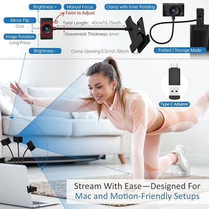 Eye Contact Web Camera for Desktop Computer – 1080P USB Camera with Microphone & Stand, Center Cam for Laptop or Desktop, Manual Focus, Plug & Play for macOS & Windows（Black）