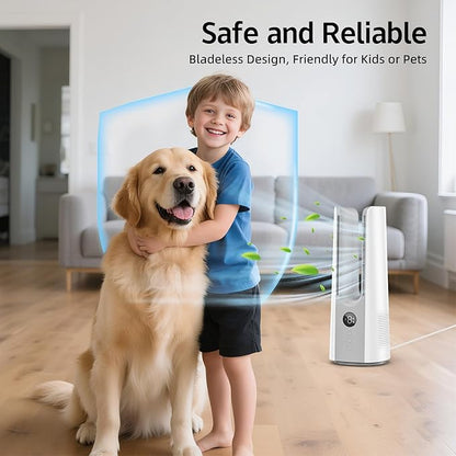 Desk Fan, 13 Inch Portable Bladeless Fan, Small Quiet Table Fan with 60°Oscillating, 9 Speeds & 9H Timer, LED Display, Button Control, Easy to Clean, Personal Desktop Fan for Bedroom, Office