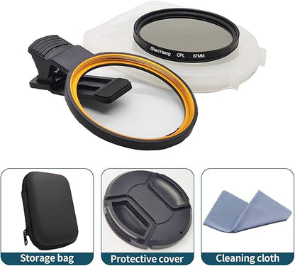 67mm Clip-on CPL Phone Camera Lens Filter, Polarized Camera Lens Filter CPL Filter for iPhone 16 15 Pro Max Plus 14 13 Pro Max Mini 12 11 X XS Galaxy
