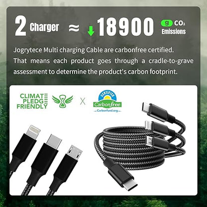 Multi USB C Cable [2 Pack, 4FT], 3 in 1 Charging Cable for Multiple Devices, Braided Charging Cords Phone Charger Cable with Type-C, Micro USB, IP Port for iPhone16/15/14/Android Phones and More