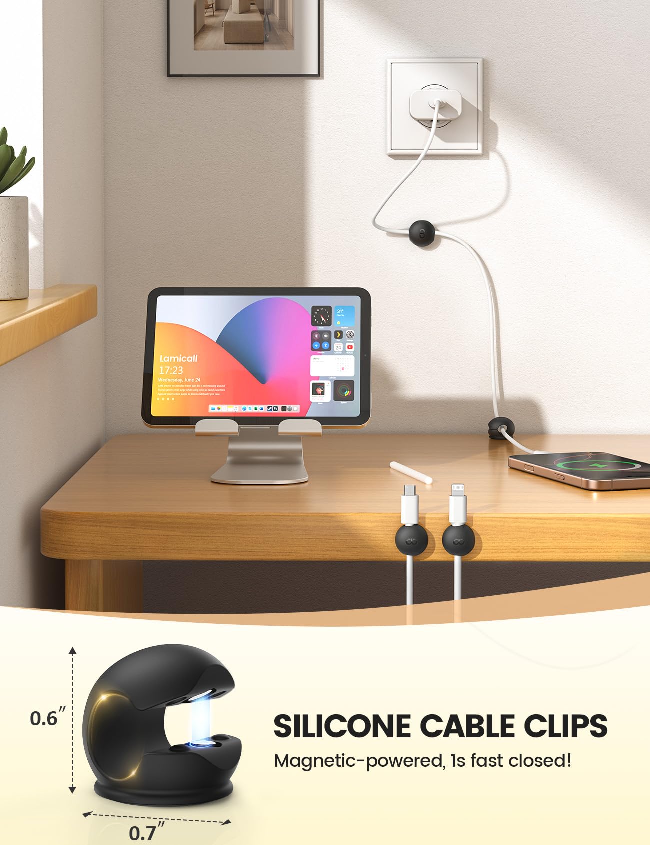 Lamicall 8 Pack Magnetic Cord Organizer, Mini-Soft Silicone Clips