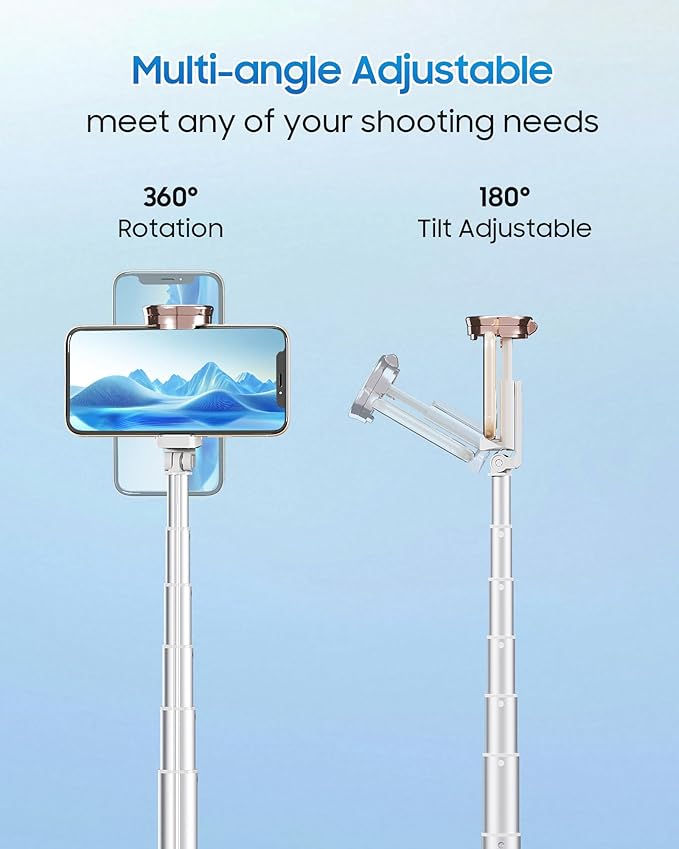67" Selfie Stick Phone Tripod, All-in-1 Cell Phone Tripod with Wireless Remote, Extendable Compact Tripods Portable Travel Stand for iPhone Android Selfie/Video Recording/Live Stream/Vlog