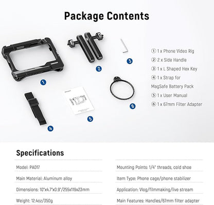 NEEWER Universal Smartphone Video Rig with Handles 67mm Filter Adapter Anti Drop Cold Shoe Compatible with DJI Mic iPhone Samsung Galaxy Android, Phone Cage Stabilizer for Video Recording, PA017