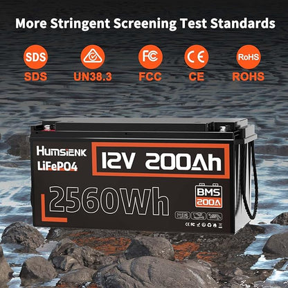 4PACK 12V 200Ah LiFePO4 Battery, Built-in 200A BMS, Rechargeable Deep Cycles DIY Battery, 2560Wh Lithium Battery for Off-Grid and Home Solar System, Marine, Trailer, RV