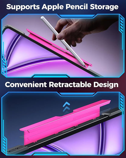 SIEBITU Clear Wireless Keyboard Case for iPad Air 13-inch (M3 2025/M2 2024) & iPad Pro 12.9-inch 6th 5th 4th 3rd Gen with Pencil Holder, Multi-Touch Trackpad & 7-Color Backlit, 360°Rotating, Pink