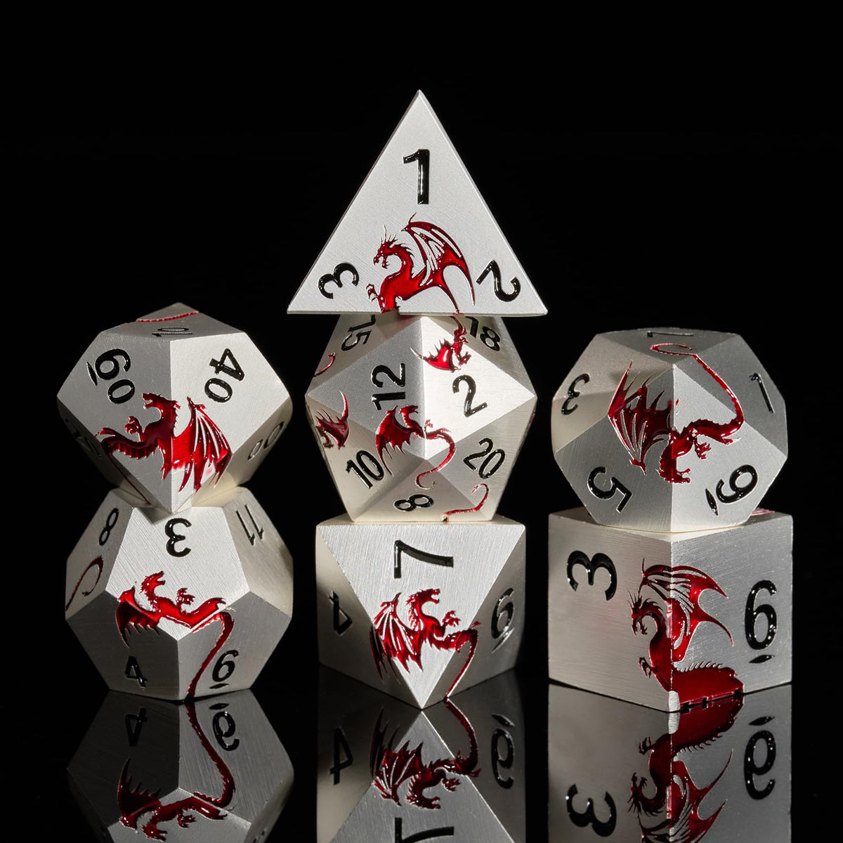 HNCCESG Metal Dice Set,7-Piece Dragon Dice for DND and RPGs,Silver Purple