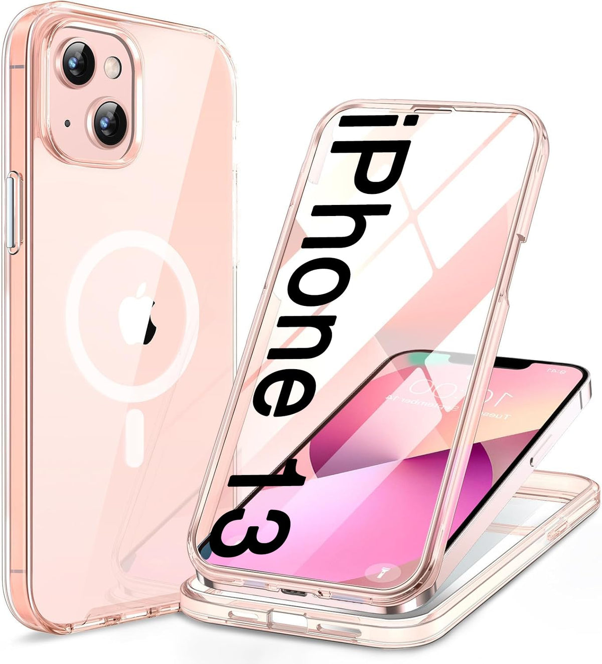 Miracase for iPhone 13 Case 6.1'',Full-Body Magnetic Clear Bumper Case with Built-in 9H Tempered Glass Screen Protector,Military Drop Protection Outdoor Phone Case — iPhone 13