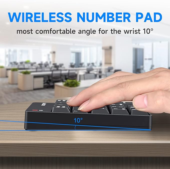 MOFII Wireless Number Pad - 2.4G Numeric Keypad Silent 19 Keys USB Keypads, Portable Financial Accounting Numpad 10 Key for Laptop/Notebook/Surface Pro/PC - Black