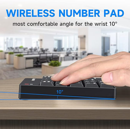 MOFII Wireless Number Pad - 2.4G Numeric Keypad Silent 19 Keys USB Keypads, Portable Financial Accounting Numpad 10 Key for Laptop/Notebook/Surface Pro/PC - Black