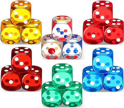 Seenelling 25 mm 18 Pcs Casino Theme Party Dice Large Opaque Jumbo Acrylic D6 Dice for Casino, Craps, Table Games and Board Games (Clear Color)