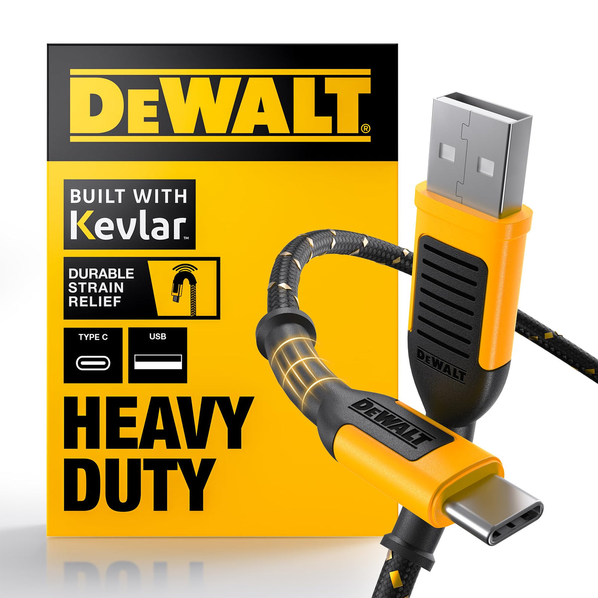 DEWALT Heavy Duty USB to USB C Cable, Jobsite TypeC Cable, High Speed, 10ft