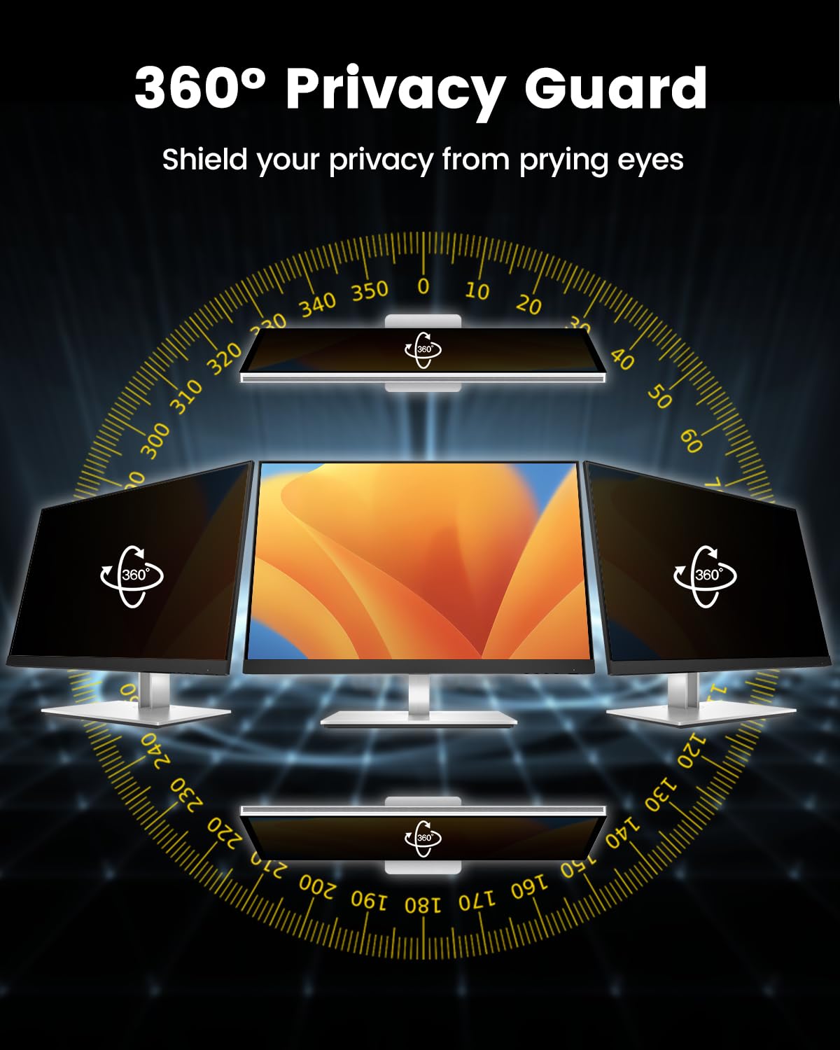 F FORITO 23.8 Inch 16:9 360°Privacy Screen Protector for Computer Monitor, Removable Eye Protection Anti Blue Light Anti Glare Computer Screen Privacy Shield for 23.8" Widescreen Monitors