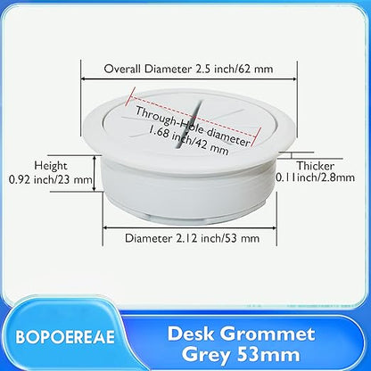 Desk Grommet 2-1/16" (53 mm), Desk Hole Cover for Cables Grey, Cable Grommet ABS Plastic, Desk Hole Grommet for Office and Home Table Cable, Detachable & Flexible Cable Cord Organizer-2 Pcs